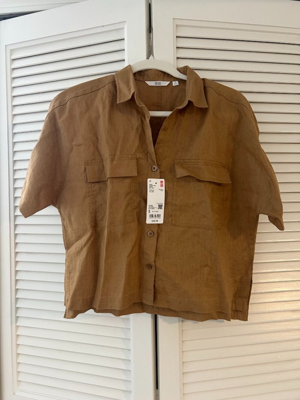 NWT Uniqlo Premium Linen Skipper Boxy Shirt S - Picture 2 of 6